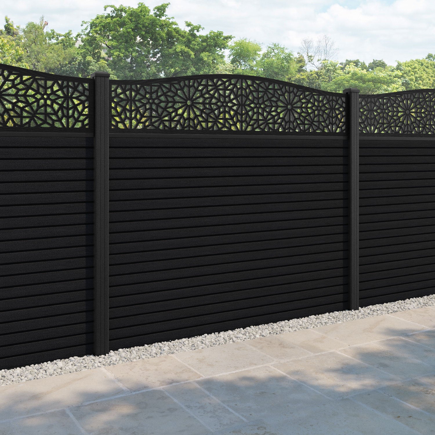 Hudson Alnara Curved Top Fence Panel - Black - with our composite posts