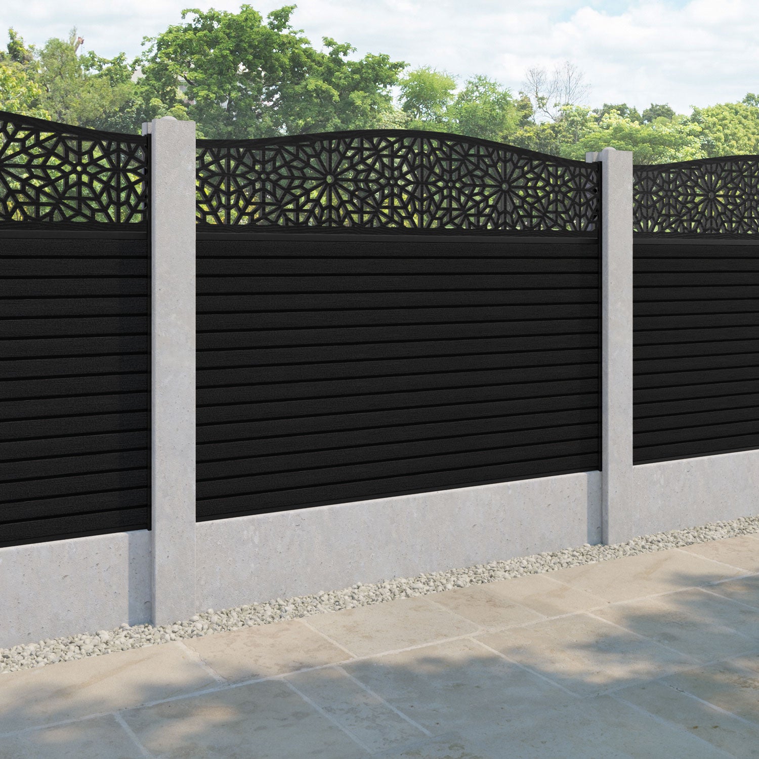 Hudson Alnara Curved Top Fence Panel - Black - for existing concrete posts