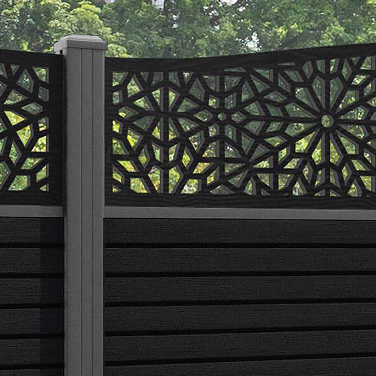 Hudson Alnara Curved Top Fence Panel - Black - with our aluminium posts