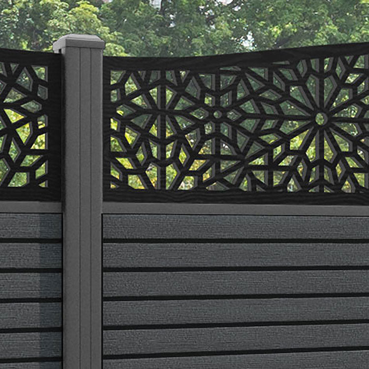 Hudson Alnara Curved Top Fence Panel - Dark Grey - with our aluminium posts