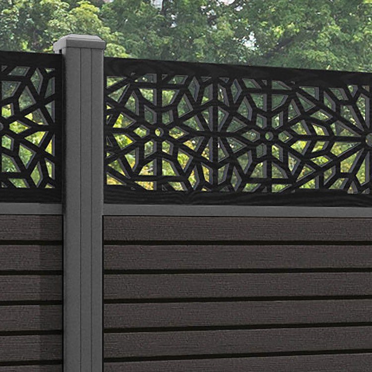 Hudson Alnara Fence Panel - Dark Oak - with our aluminium posts