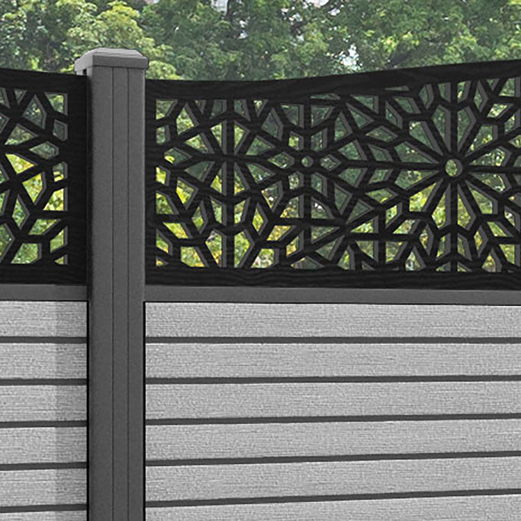 Hudson Alnara Curved Top Fence Panel - Light Grey - with our aluminium posts