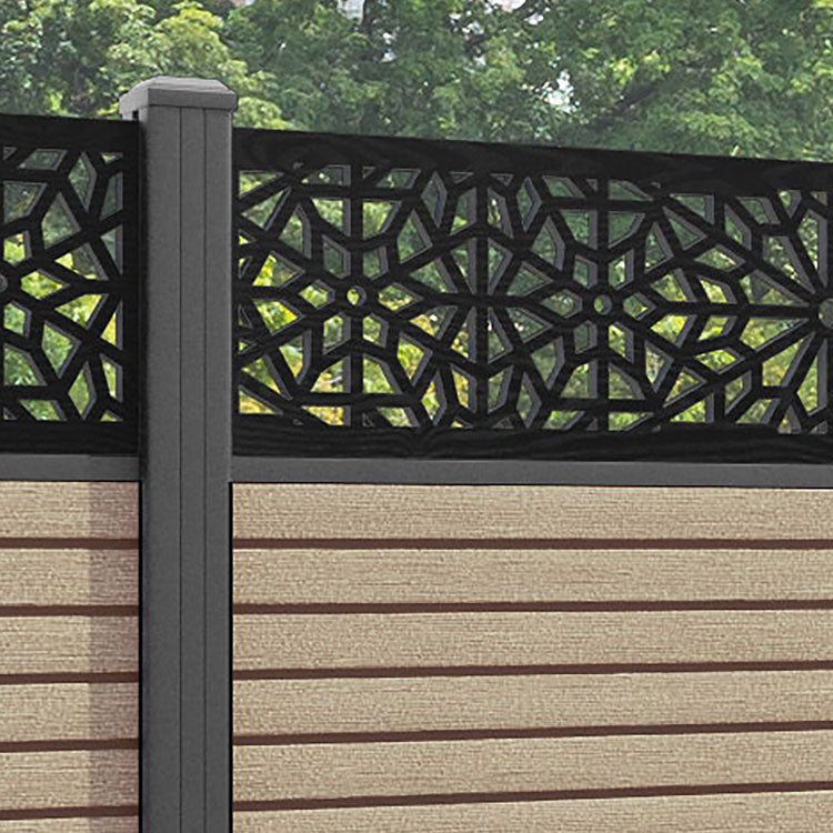 Hudson Alnara Fence Panel - Light Oak - with our aluminium posts