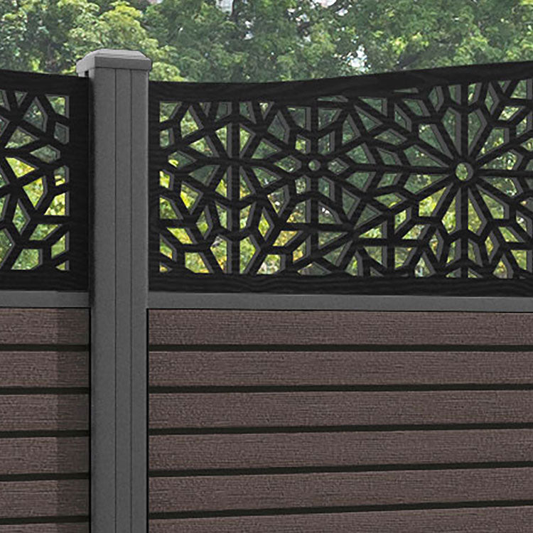 Hudson Alnara Curved Top Fence Panel - Mid Brown - with our aluminium posts