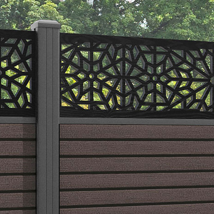 Hudson Alnara Fence Panel - Mid Brown - with our aluminium posts