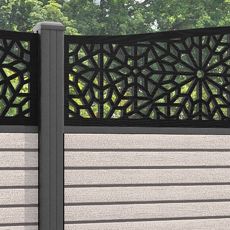 Hudson Alnara Curved Top Fence Panel - Mid Stone - with our aluminium posts
