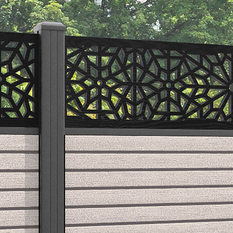 Hudson Alnara Fence Panel - Mid Stone - with our aluminium posts
