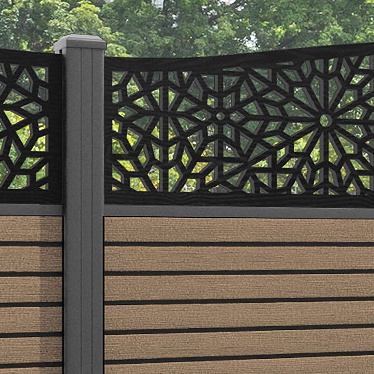 Hudson Alnara Curved Top Fence Panel - Teak - with our aluminium posts