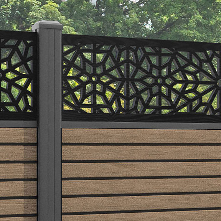 Hudson Alnara Fence Panel - Teak - with our aluminium posts