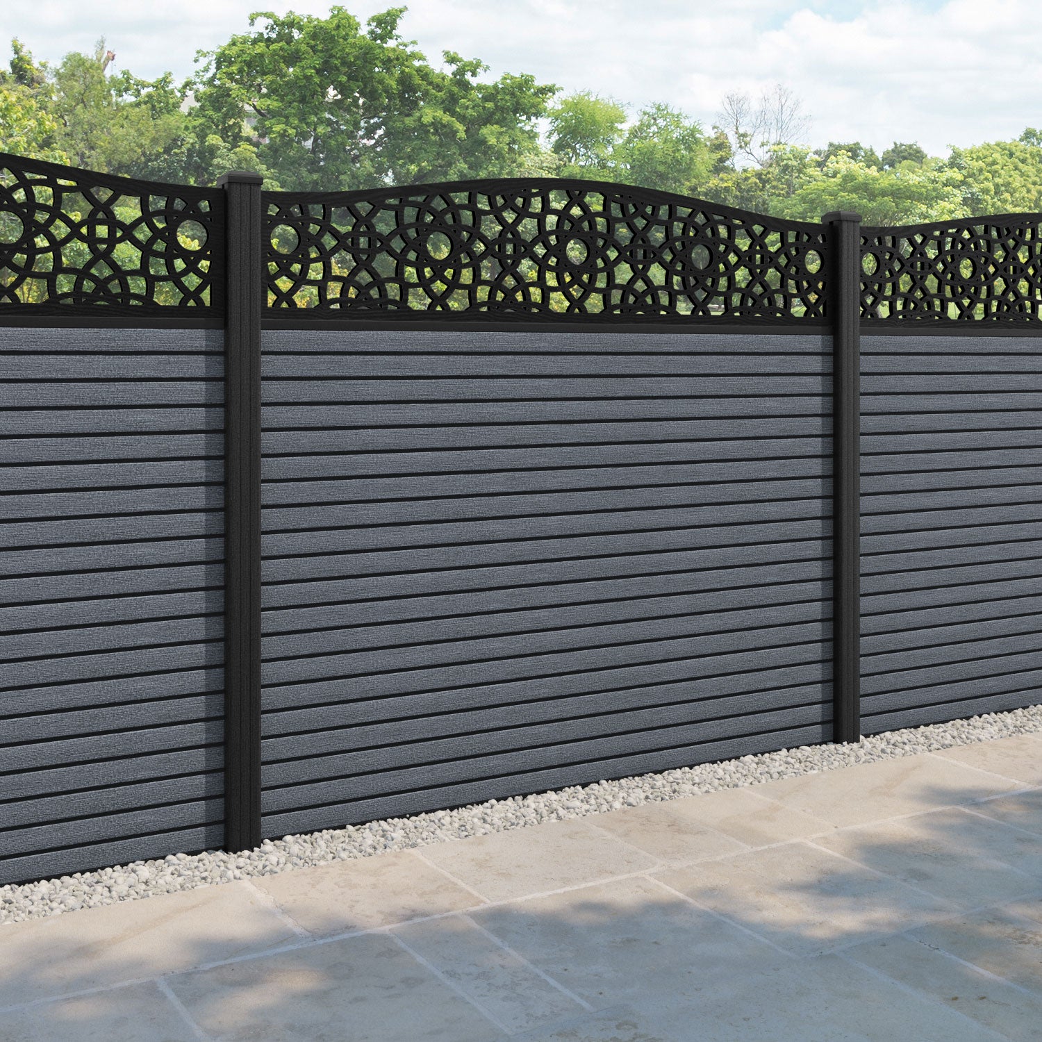 Hudson Ambar Curved Top Fence Panel - Anthracite - with our composite posts
