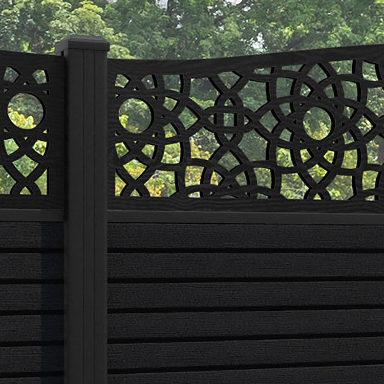 Hudson Ambar Curved Top Fence Panel - Black - with our aluminium posts