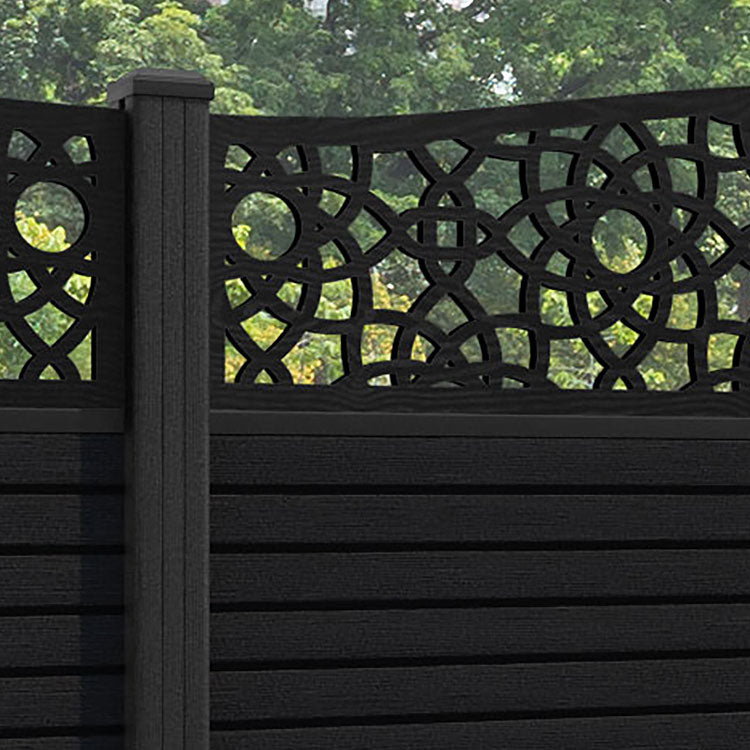 Hudson Ambar Curved Top Fence Panel - Black - with our composite posts