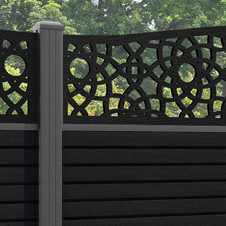 Hudson Ambar Curved Top Fence Panel - Black - with our aluminium posts