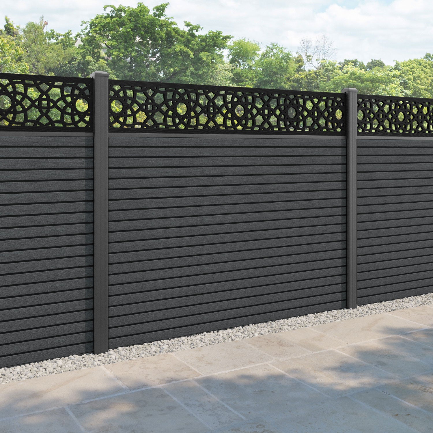 Hudson Ambar Fence Panel - Dark Grey - with our aluminium posts