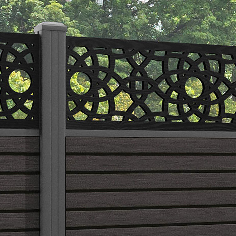Hudson Ambar Fence Panel - Dark Oak - with our aluminium posts
