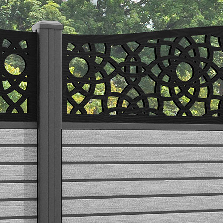 Hudson Ambar Curved Top Fence Panel - Light Grey - with our aluminium posts