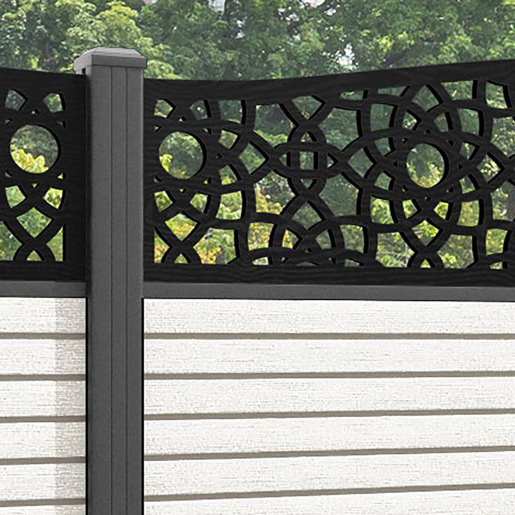 Hudson Ambar Curved Top Fence Panel - Light Stone - with our aluminium posts