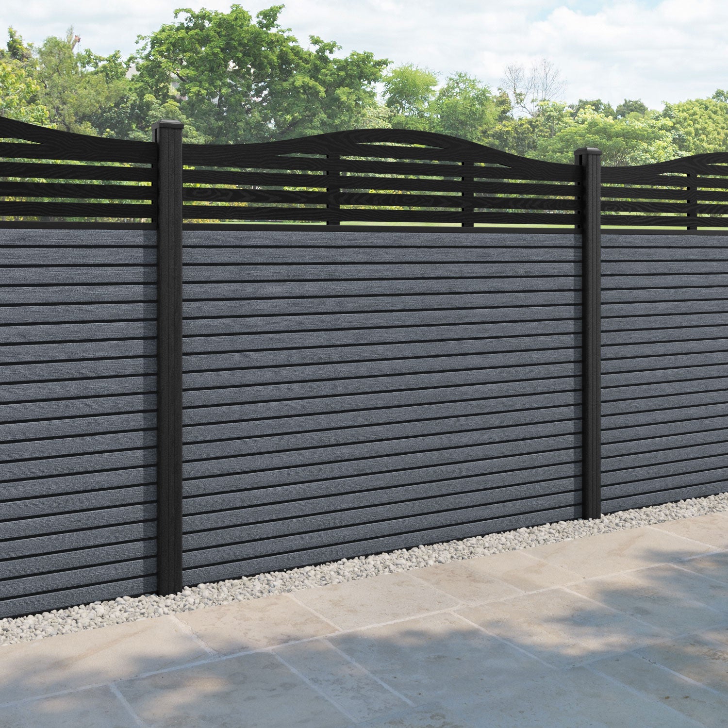 Hudson Aspen Curved Top Fence Panel - Anthracite - with our composite posts