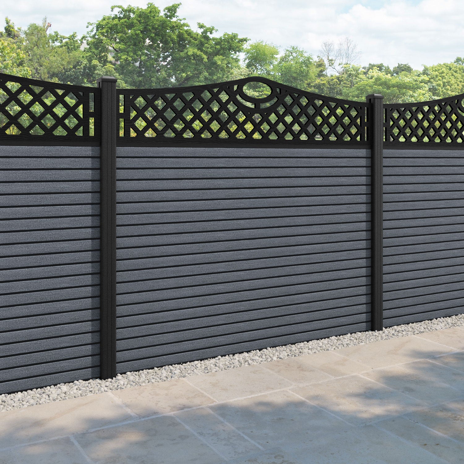 Hudson Oxford Curved Top Fence Panel - Anthracite - with our composite posts