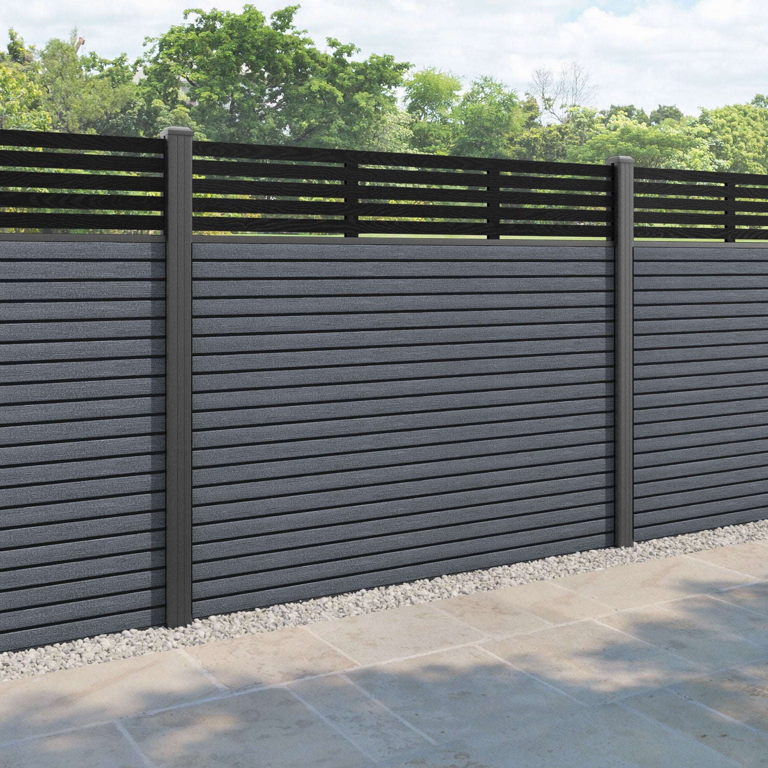 Hudson Aspen Fence Panel - Anthracite - with our aluminium posts