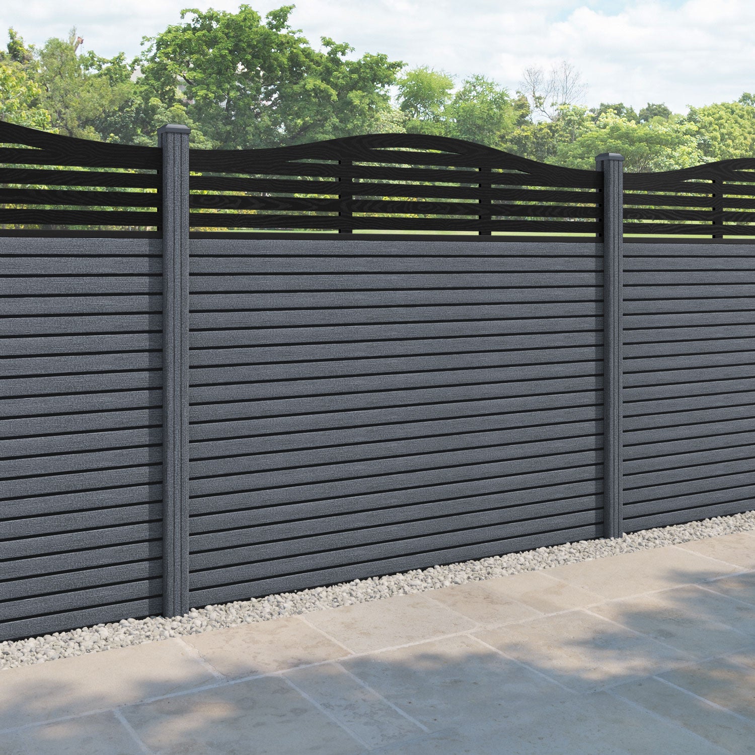 Hudson Aspen Curved Top Fence Panel - Anthracite - with our composite posts