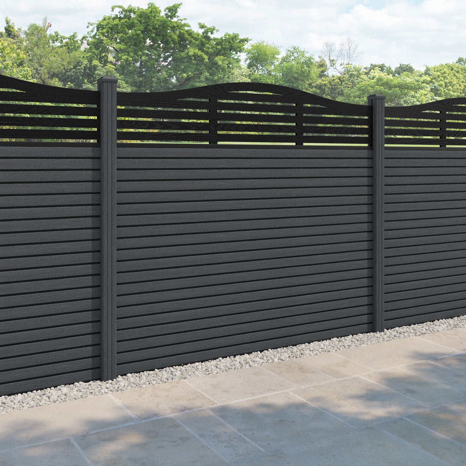Hudson Aspen Curved Top Fence Panel - Dark Grey - with our composite posts