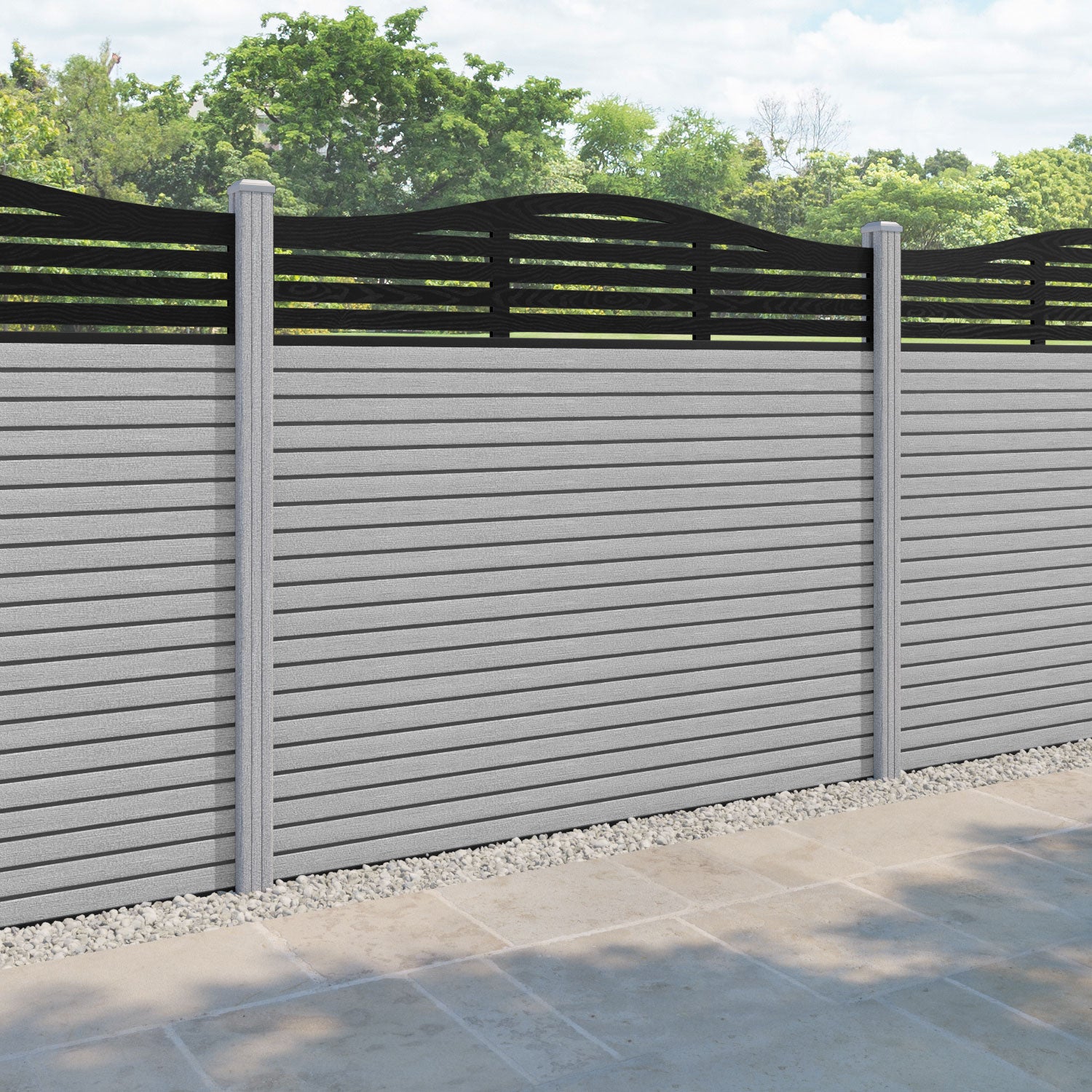 Hudson Aspen Curved Top Fence Panel - Light Grey - with our composite posts