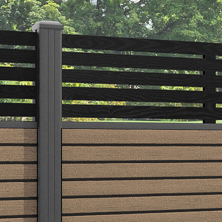Hudson Aspen Fence Panel - Teak - with our aluminium posts