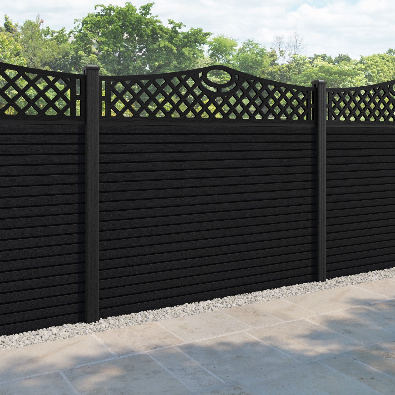 Hudson Oxford Curved Top Fence Panel - Black - with our composite posts