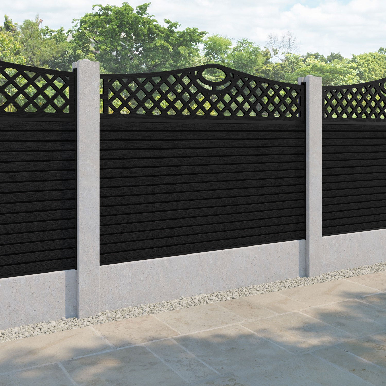 Hudson Oxford Curved Top Fence Panel - Black - for existing concrete posts