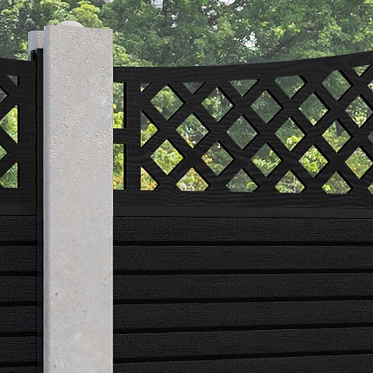 Hudson Oxford Curved Top Fence Panel - Black - for existing concrete posts