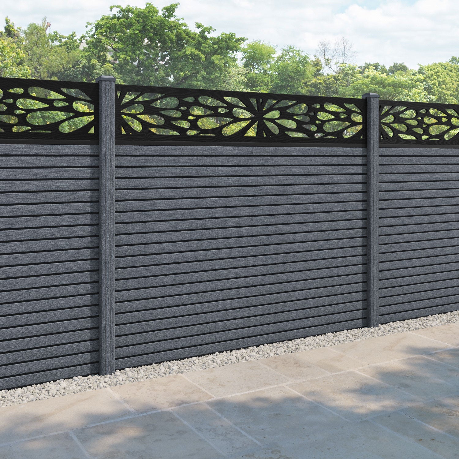 Hudson Blossom Fence Panel - Anthracite - with our composite posts