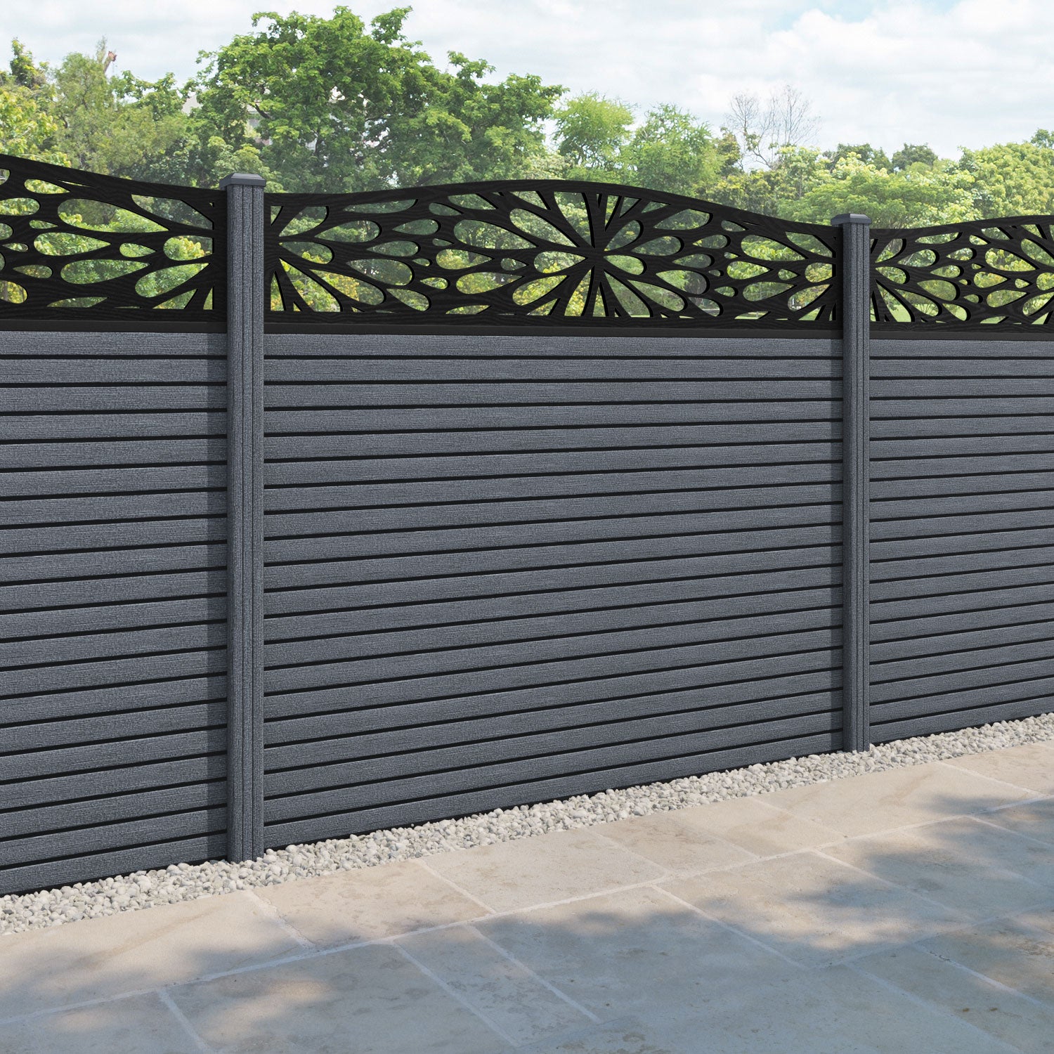 Hudson Botanic Curved Top Fence Panel - Anthracite - with our composite posts