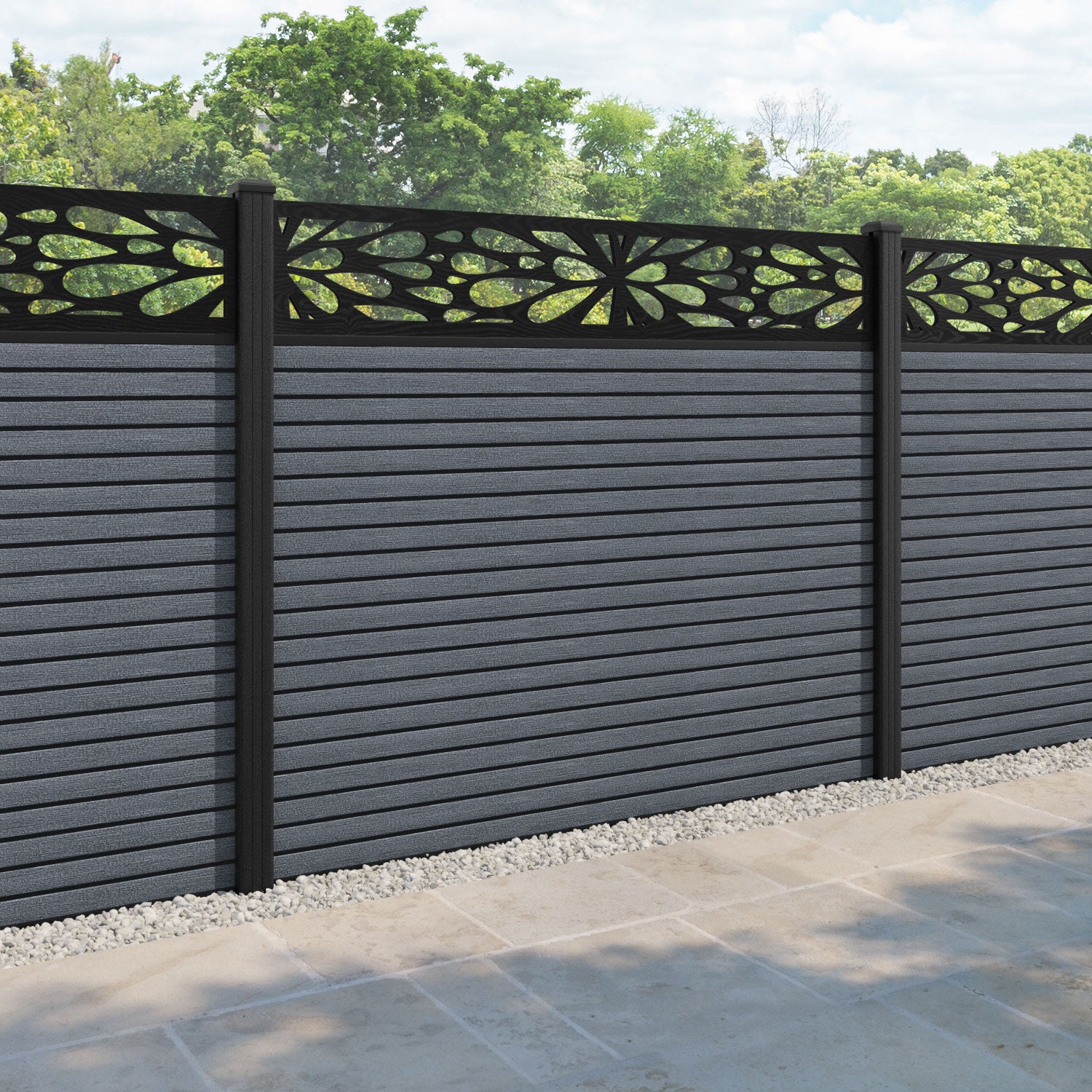 Hudson Blossom Fence Panel - Anthracite - with our composite posts