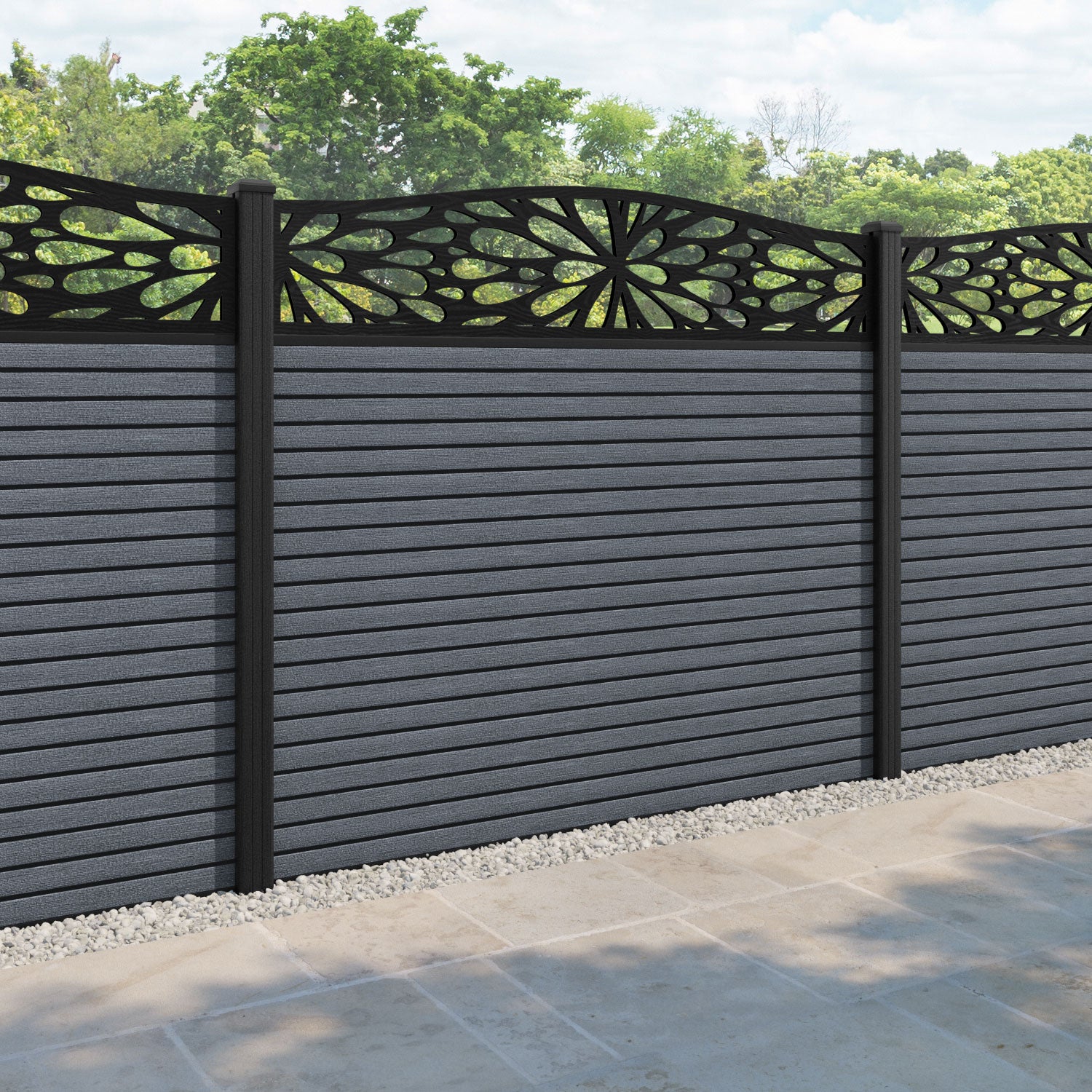Hudson Botanic Curved Top Fence Panel - Anthracite - with our composite posts