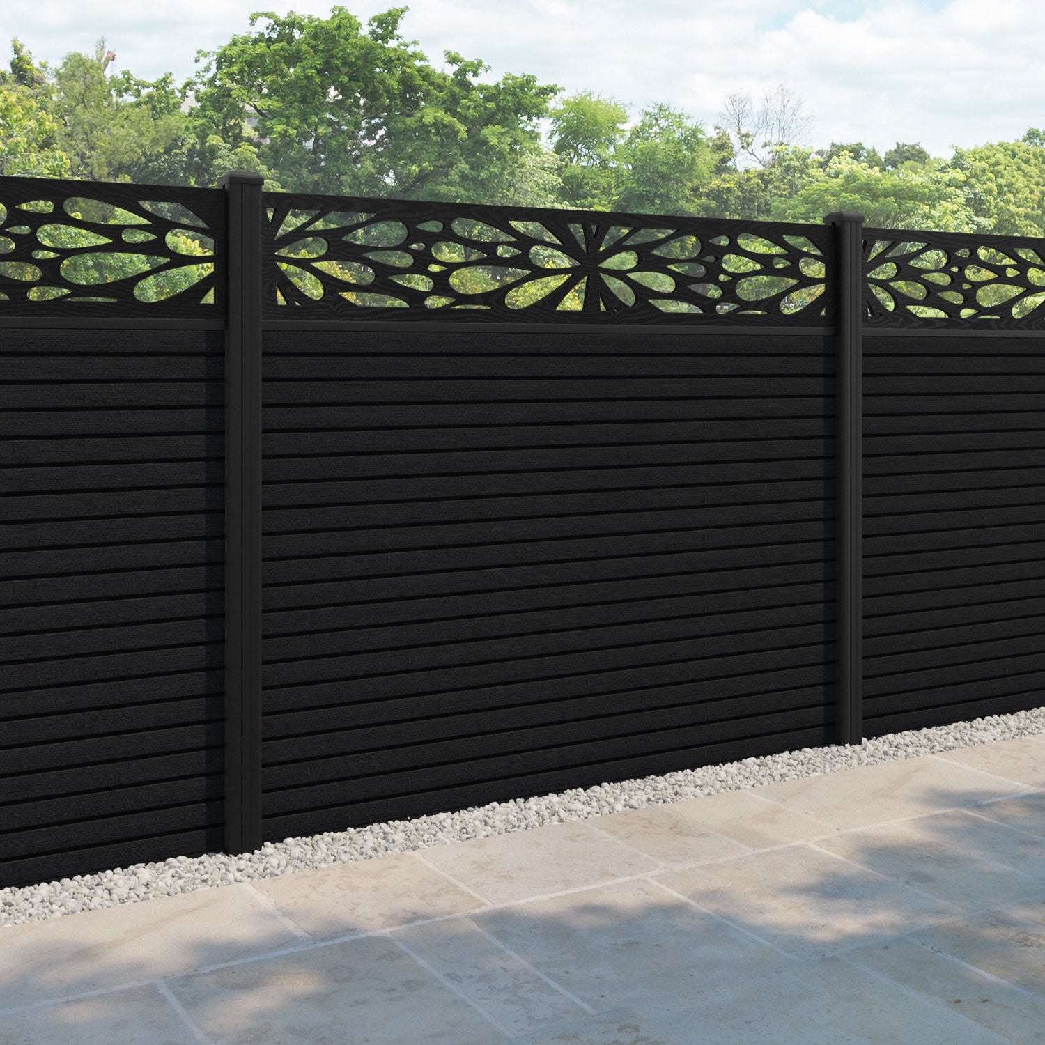 Hudson Blossom Fence Panel - Black - with our aluminium posts