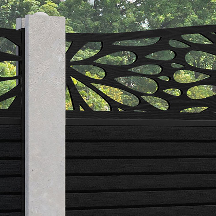 Hudson Blossom Curved Top Fence Panel - Black - for existing concrete posts