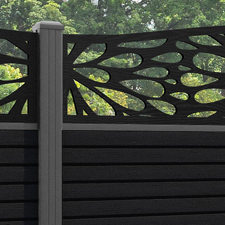 Hudson Blossom Curved Top Fence Panel - Black - with our aluminium posts