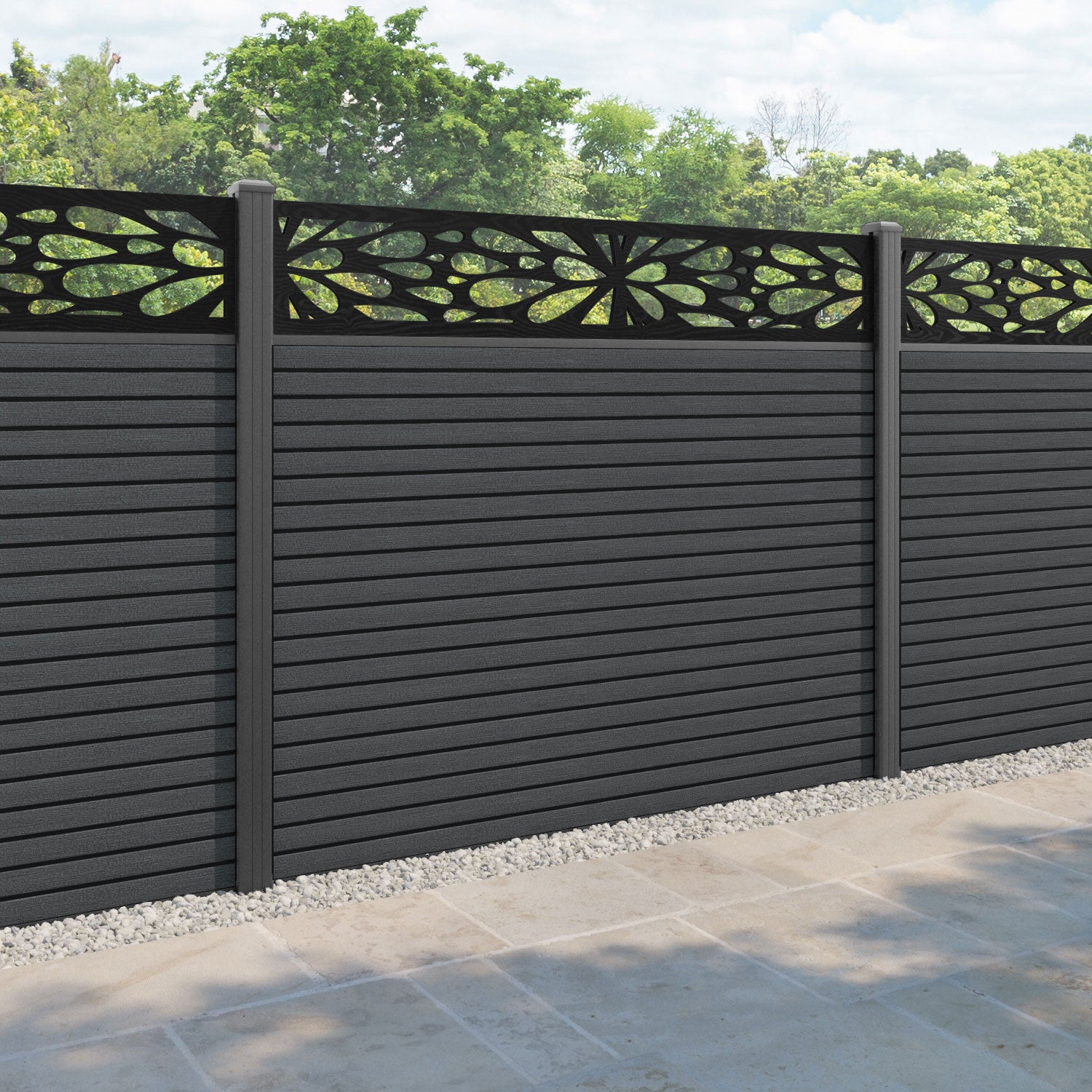 Hudson Blossom Fence Panel - Dark Grey - with our aluminium posts