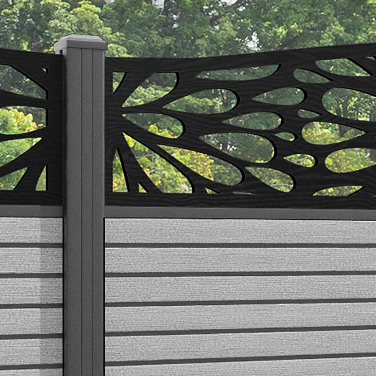 Hudson Blossom Curved Top Fence Panel - Light Grey - with our aluminium posts