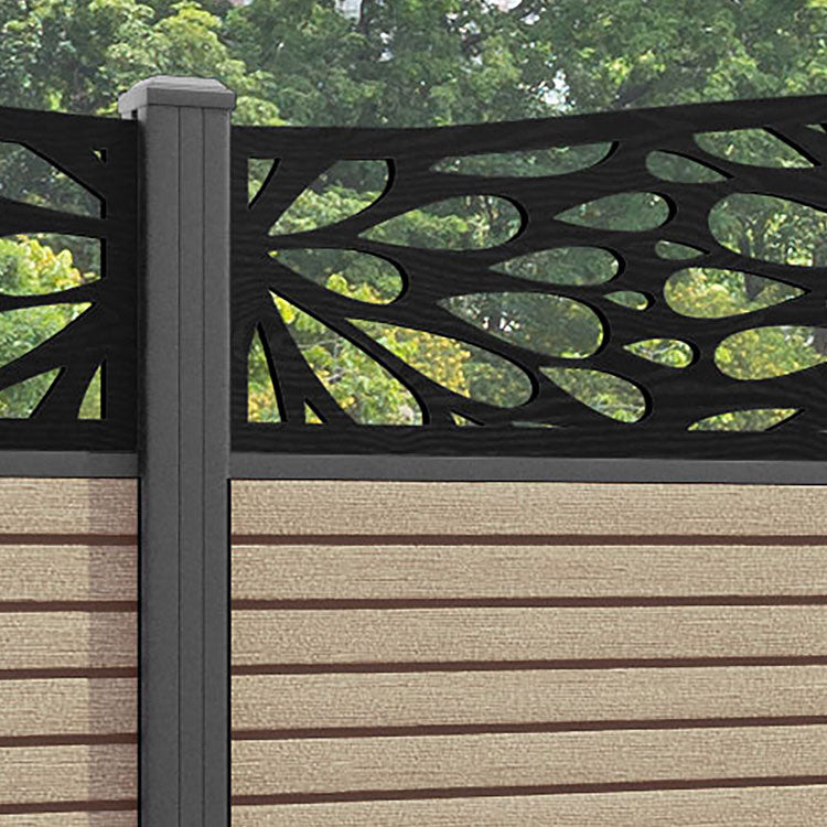 Hudson Blossom Curved Top Fence Panel - Light Oak - with our aluminium posts