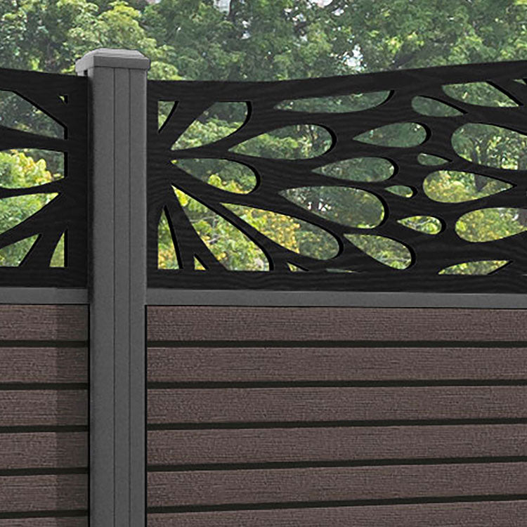 Hudson Blossom Curved Top Fence Panel - Mid Brown - with our aluminium posts