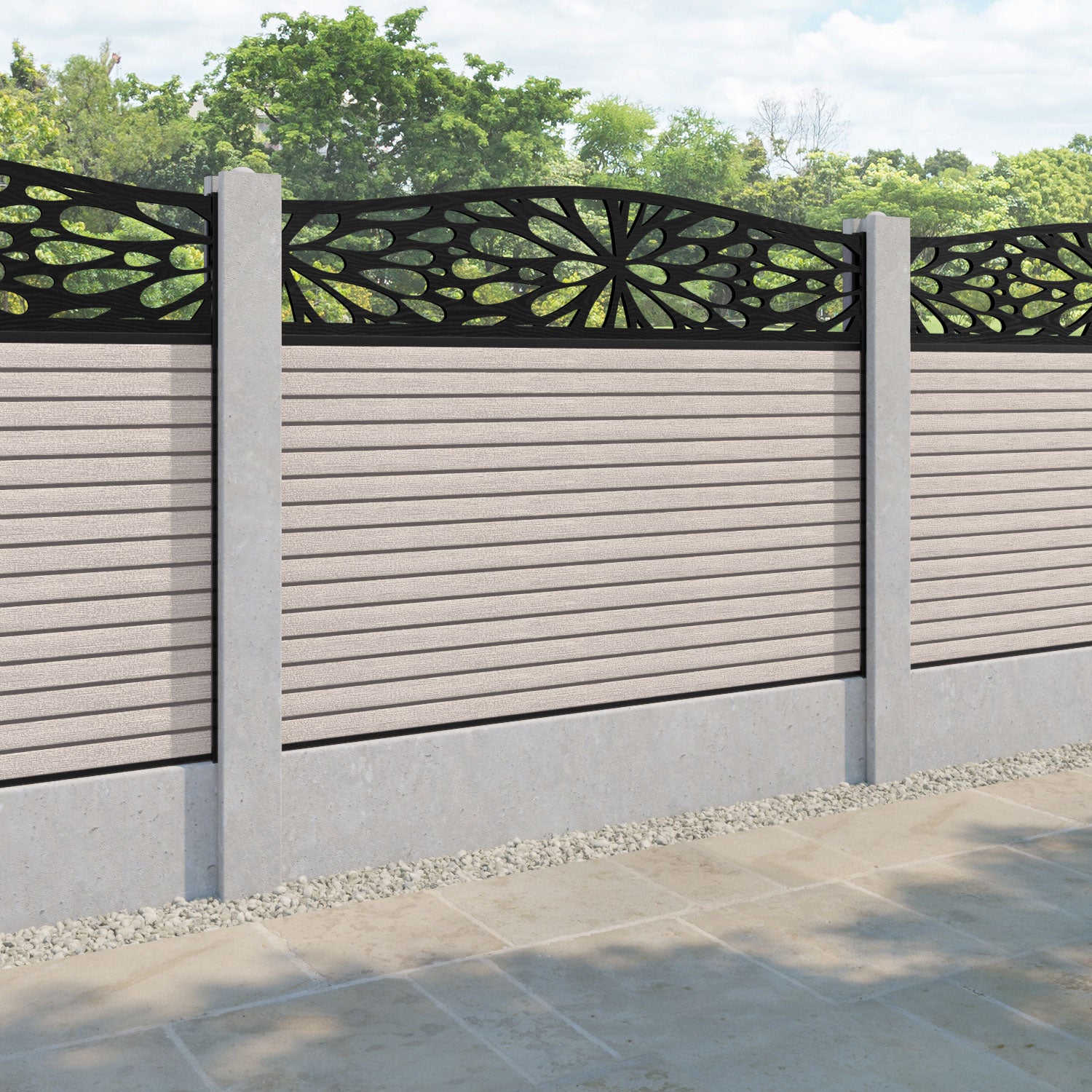Hudson Blossom Curved Top Fence Panel - Mid Stone - for existing concrete posts