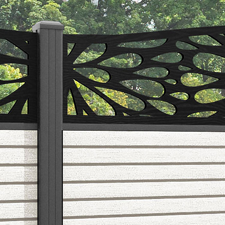 Hudson Blossom Curved Top Fence Panel - Light Stone - with our aluminium posts