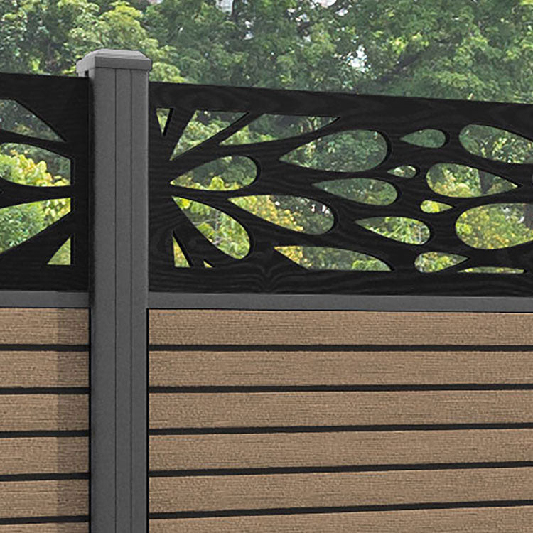 Hudson Blossom Fence Panel - Teak - with our aluminium posts