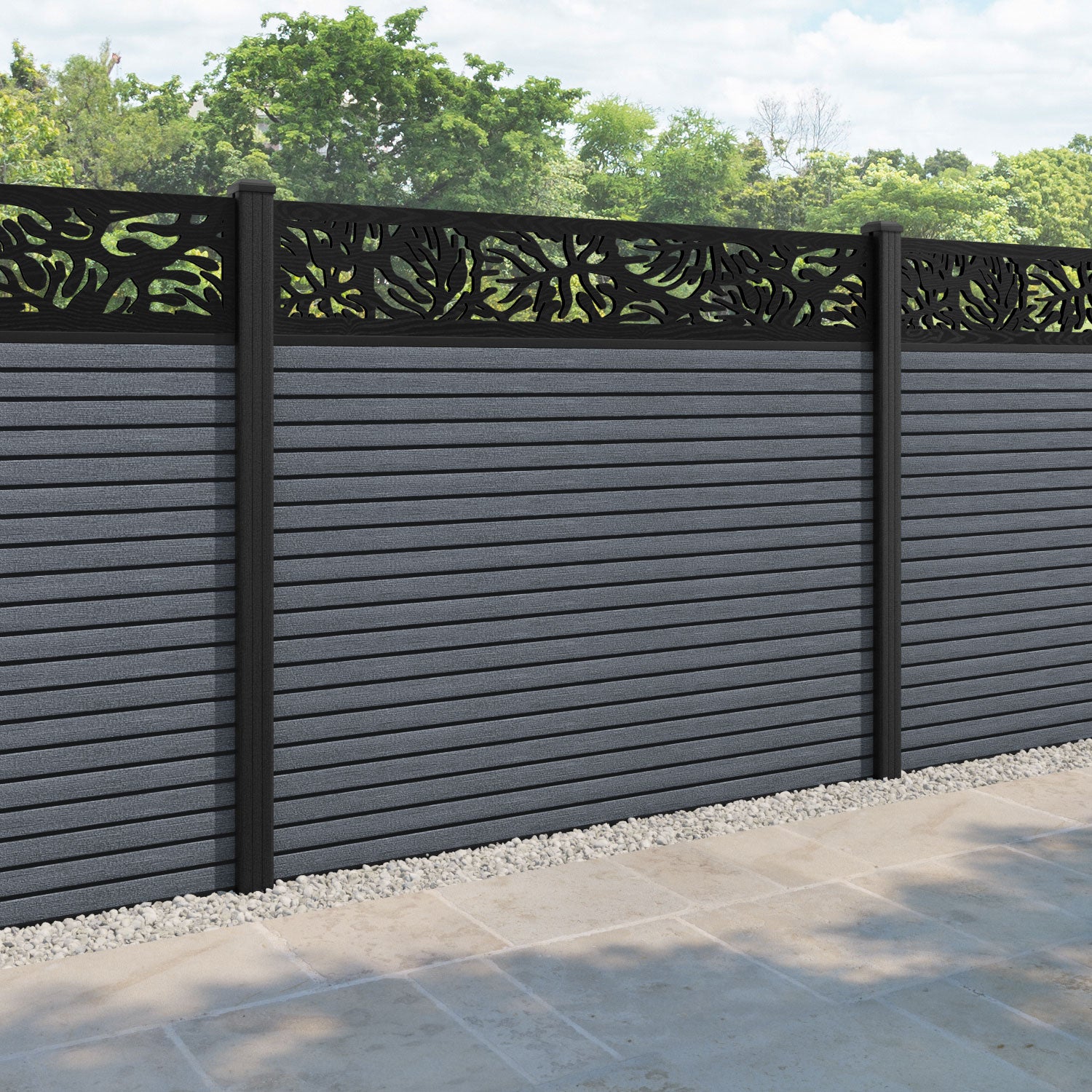 Hudson Botanic Fence Panel - Anthracite - with our composite posts