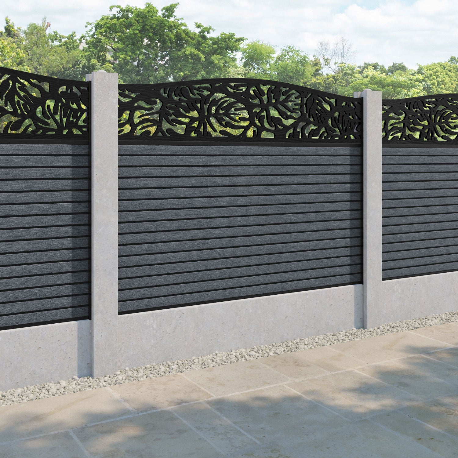 Hudson Botanic Curved Top Fence Panel - Anthracite - for existing concrete posts