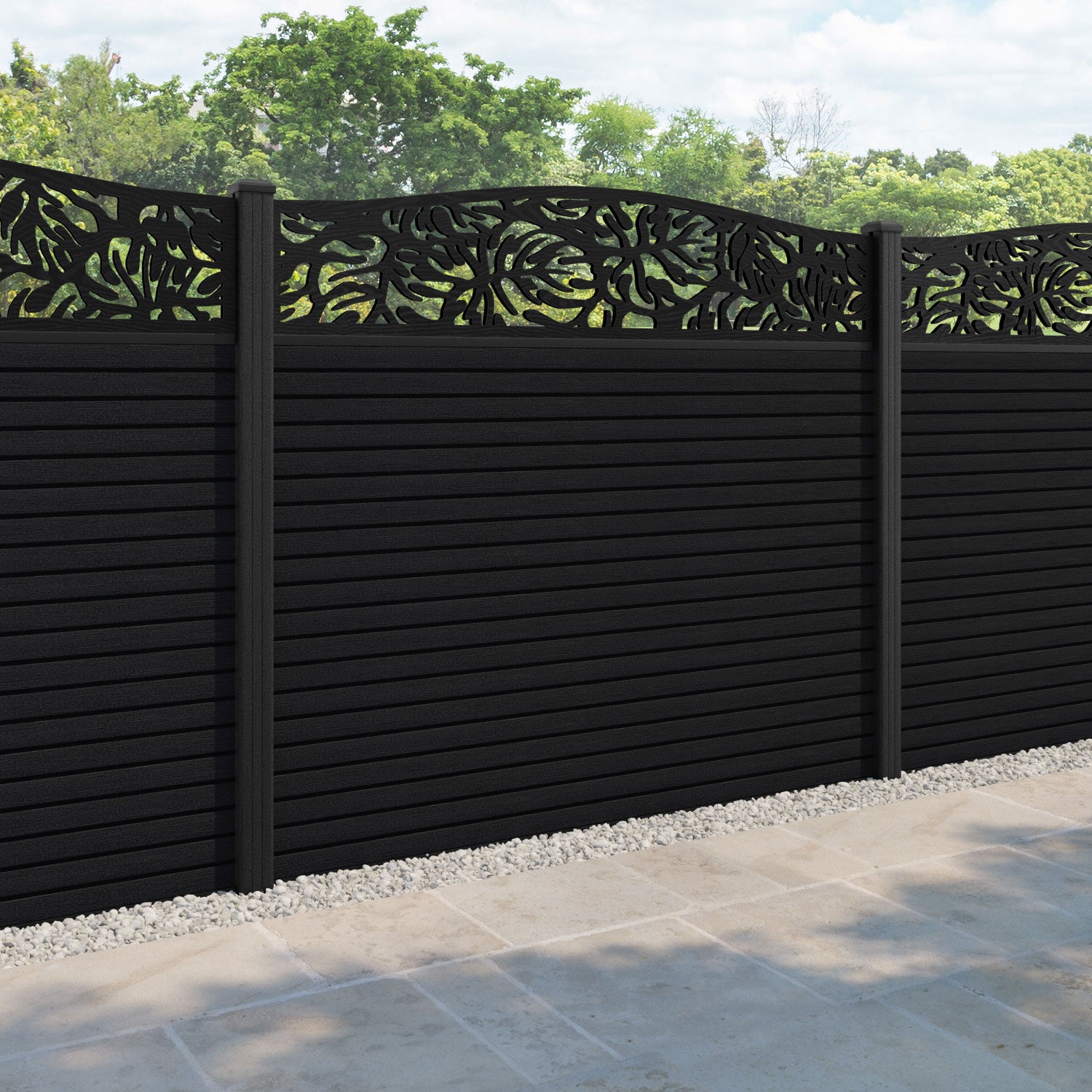 Hudson Botanic Curved Top Fence Panel - Black - with our composite posts