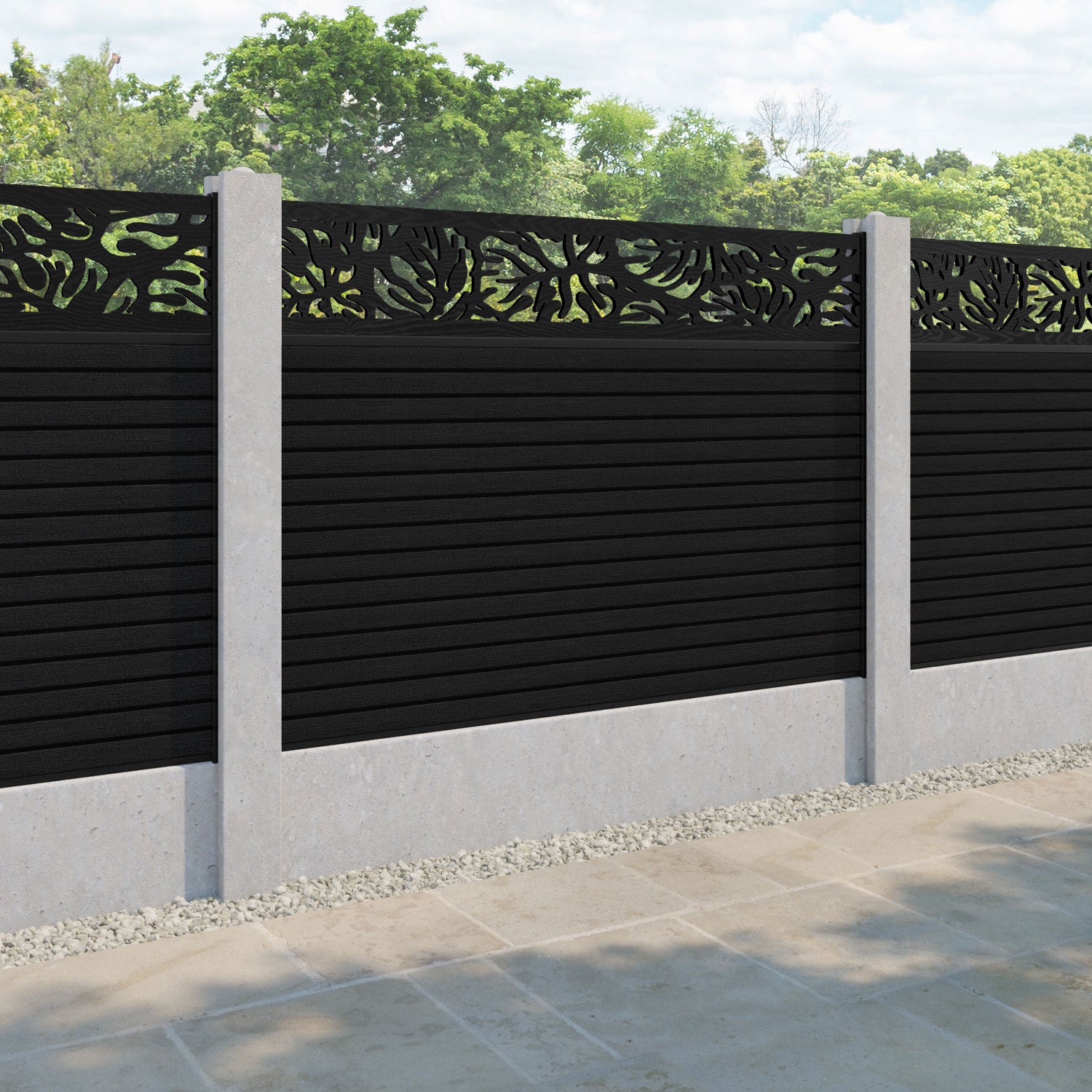 Hudson Botanic Fence Panel - Black - for existing concrete posts