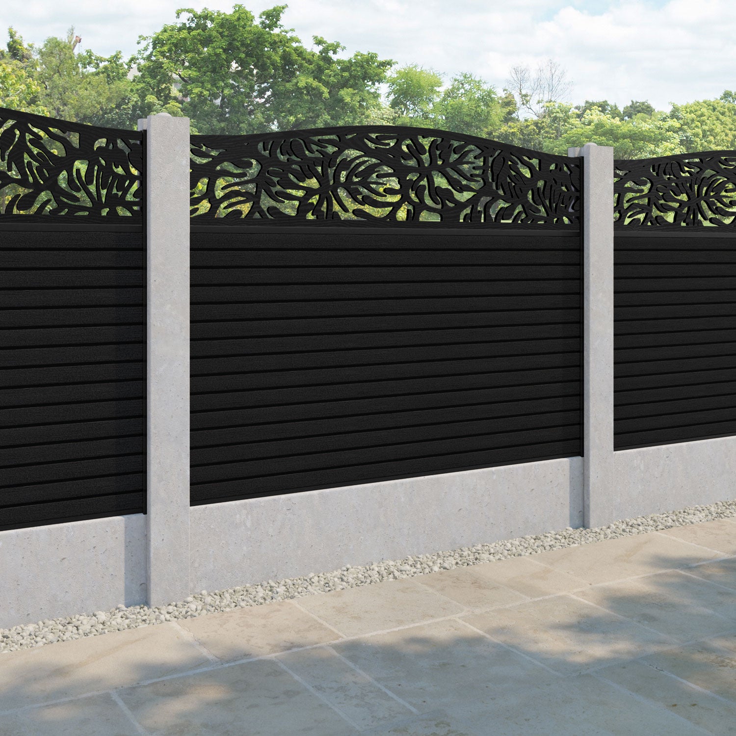 Hudson Botanic Curved Top Fence Panel - Black - for existing concrete posts
